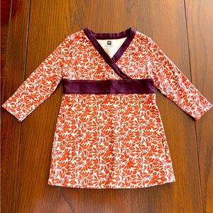 Tea collection, SizeM,12-18 months dress, orange, brown and cream in color